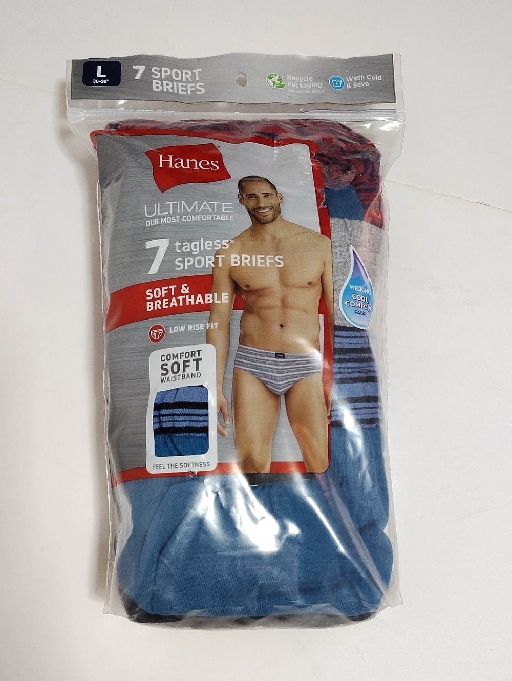 Hanes Tagless Sport Low Rise Men's Briefs - 7 Pack - Size L 36-38